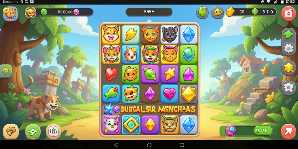 Screenshot gameplay 555F menampilkan keseruan permainan Match-3.
