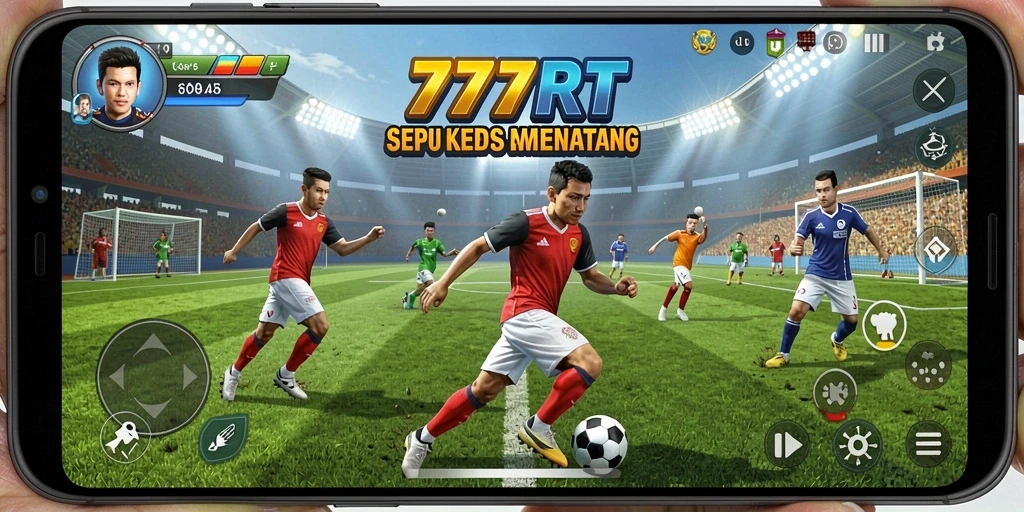 Screenshot gameplay <strong>777RT</strong> menampilkan aksi sepak bola yang menegangkan.