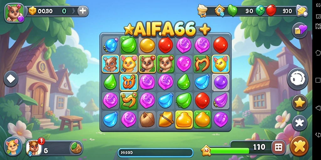 Screenshot gameplay AIFA66 dengan aksi Match-3 yang seru.