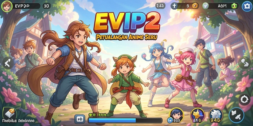 Screenshot menunjukkan karakter anime dalam pertempuran epik.