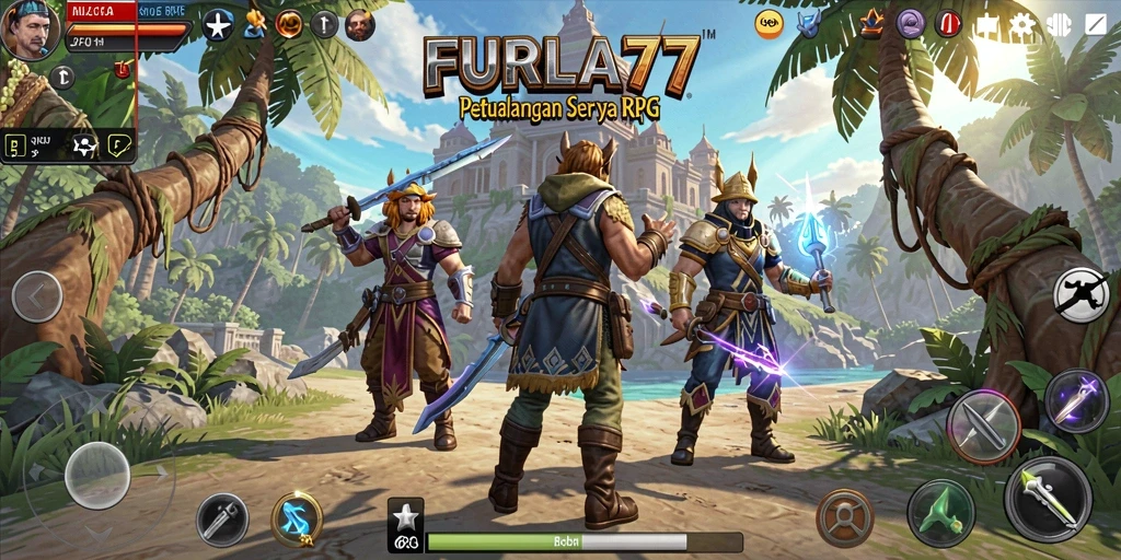 Screenshot FURLA77 menunjukkan aksi seru dalam pertempuran RPG.
