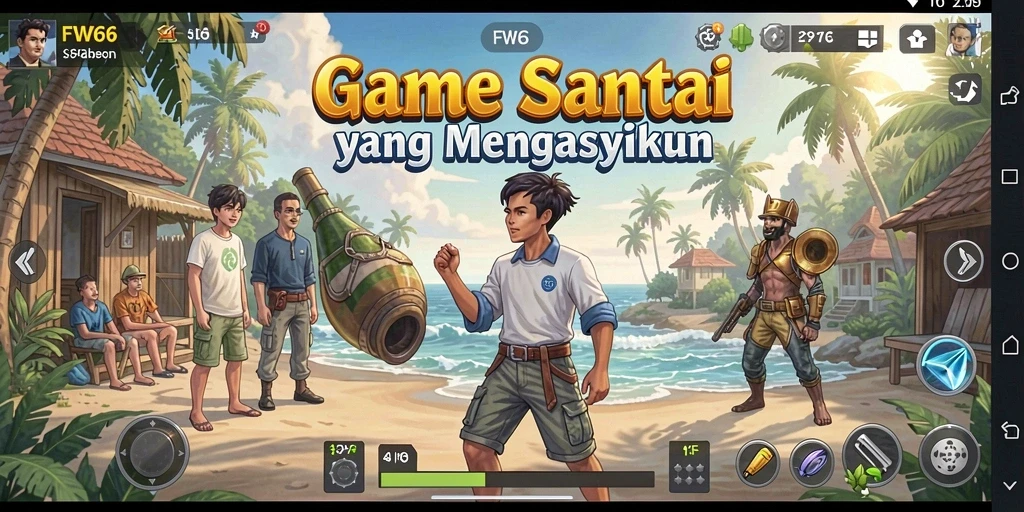 Menampilkan gameplay FW66 dengan warna-warni cerah dan aktivitas seru.