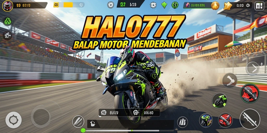 Screenshot gameplay HALO777 yang menampilkan aksi balap motor yang mendebarkan.