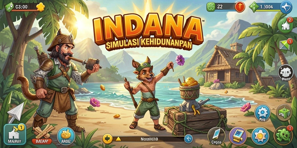 Tampilan gameplay INDAAA yang menampilkan interaksi karakter yang hidup.