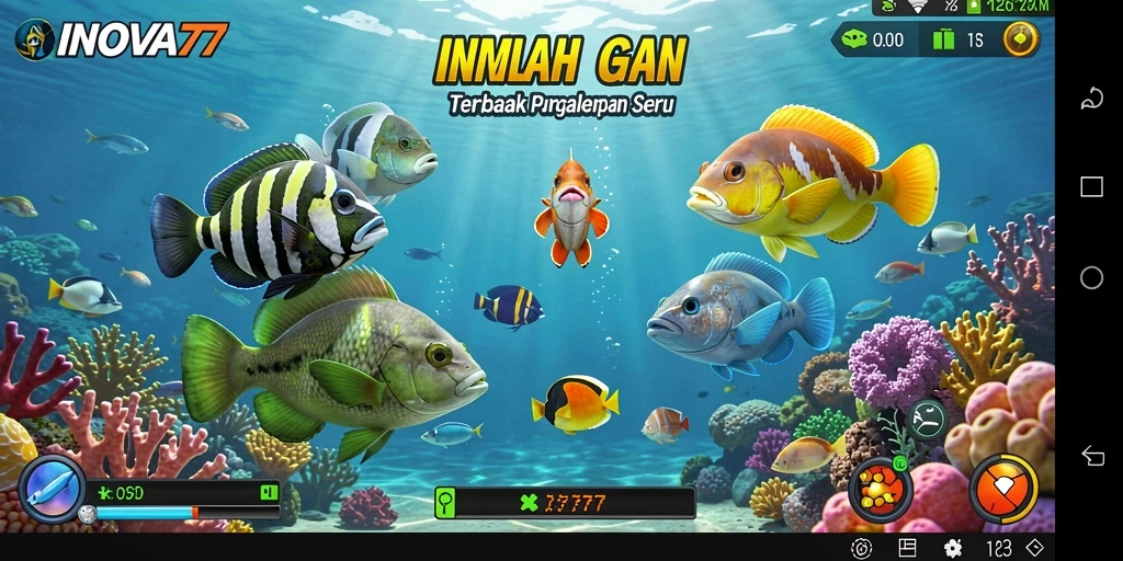 Tangkapan layar utama INOVA77 menampilkan aksi seru di bawah laut.