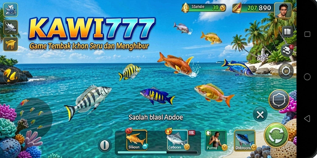 Screenshot gameplay KAWI777 dengan aksi tembak ikan yang seru.
