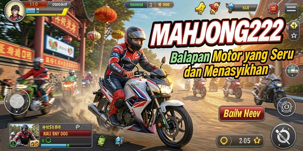 Screenshot gameplay <strong>MAHJONG222</strong> menampilkan balapan motor yang mendebarkan.