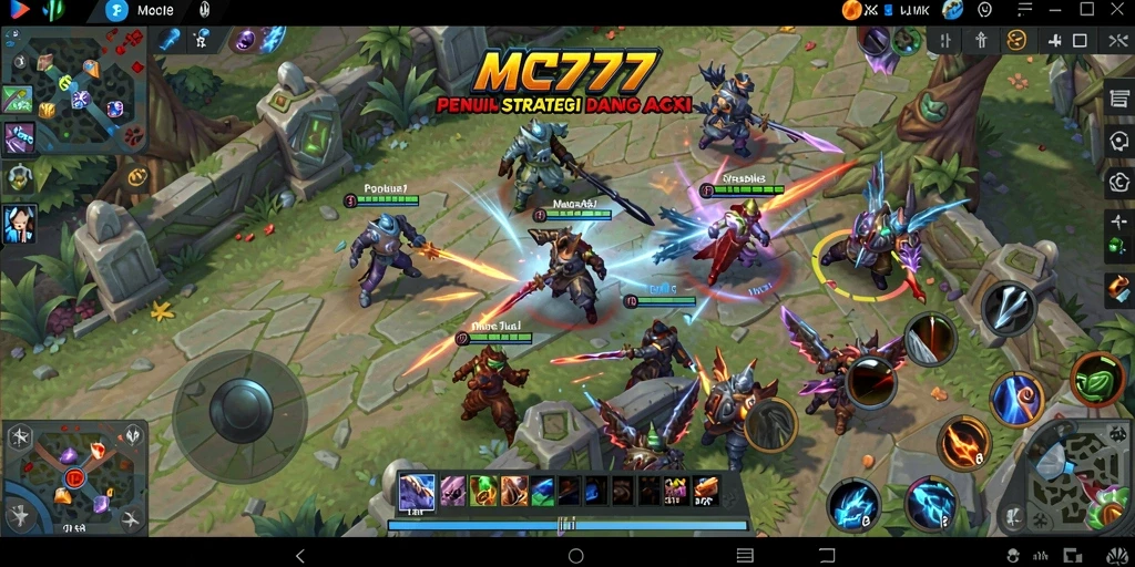 Screenshot gameplay <strong>MC777</strong> menampilkan aksi seru dalam pertempuran MOBA.