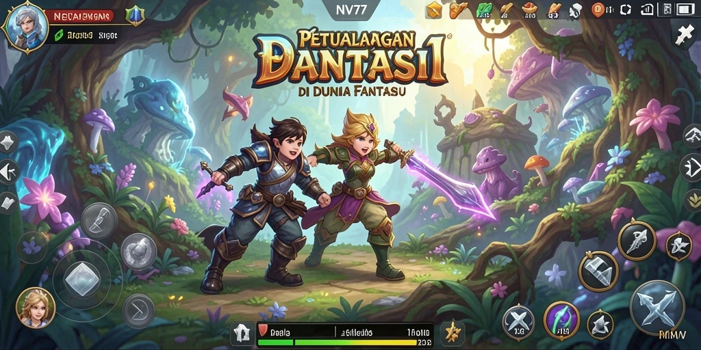 Screenshot gameplay NV77 menunjukkan petualangan seru dalam dunia fantasi.