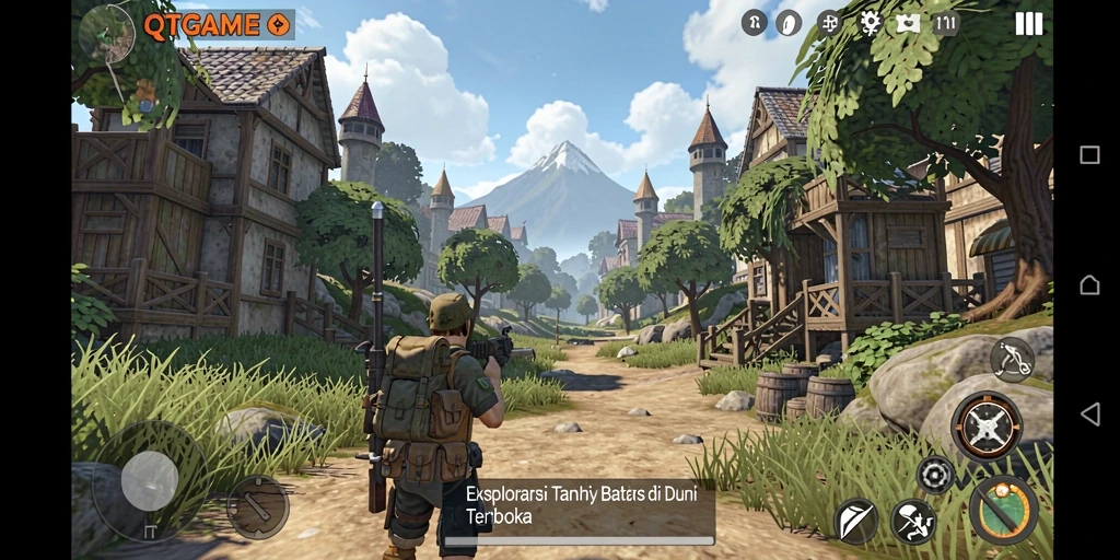 Screenshot tampilan gameplay QTGAME yang menampilkan eksplorasi dunia terbuka.