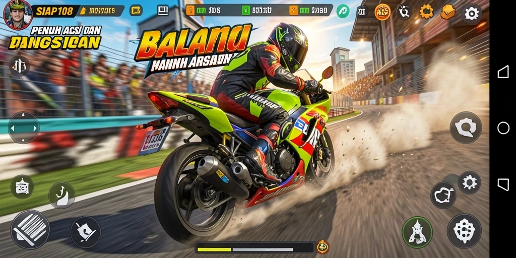 Gameplay seru balapan motor di lintasan menantang.