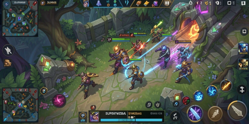 Tangkapan layar gameplay SUPERWD666 yang menampilkan pertarungan seru antara tim.